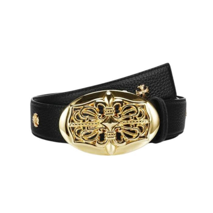 Belt Chrome Hearts Black Leather Gold Buckle CH067 - Image 1