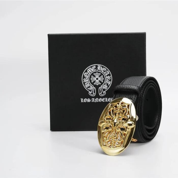 Belt Chrome Hearts Black Leather Gold Buckle CH067 - Image 2