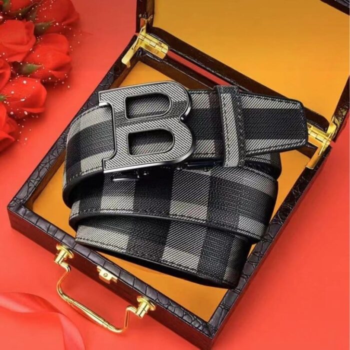 Belt Burberry Plaid with Metal B Buckle BY007 - Image 1