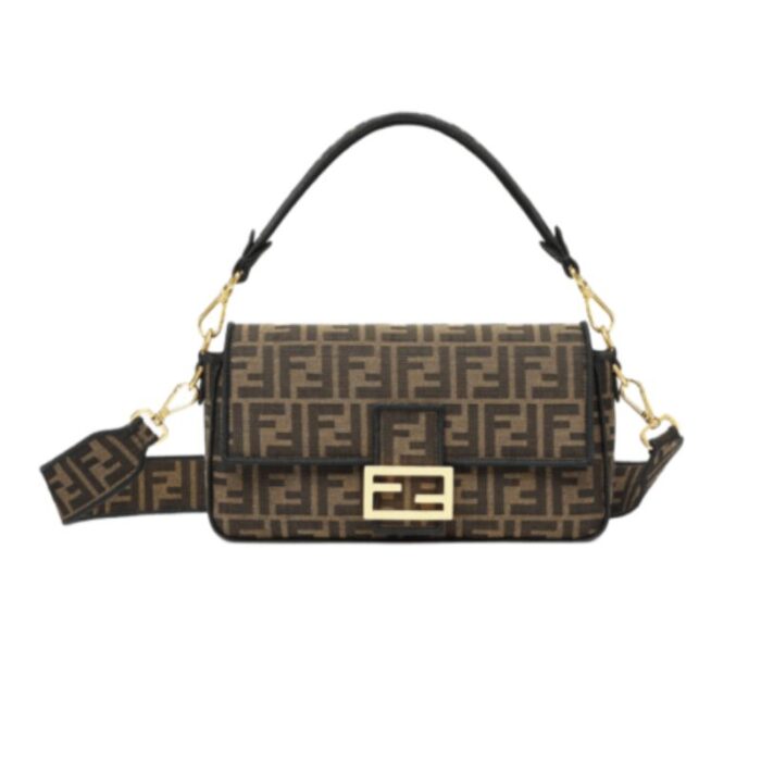 Shoulder Bag Fendi Baguette In Tessuto Jacquard FF Marrone FDW001 - Image 1