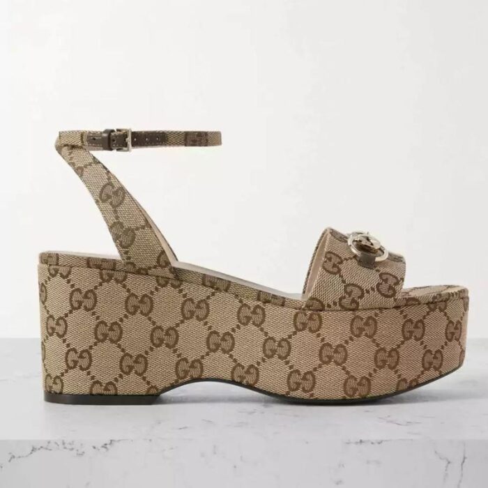 Gucci High Heel Horsebit Canvas Platform GCW012 - Image 1