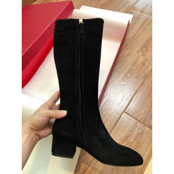 Valentino Boots Black Suede Knee High VL001 - Image 4