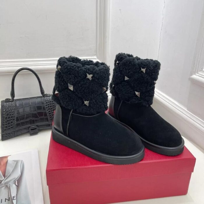 Valentino Boots Roman Stud Black Wool VL002 - Image 1