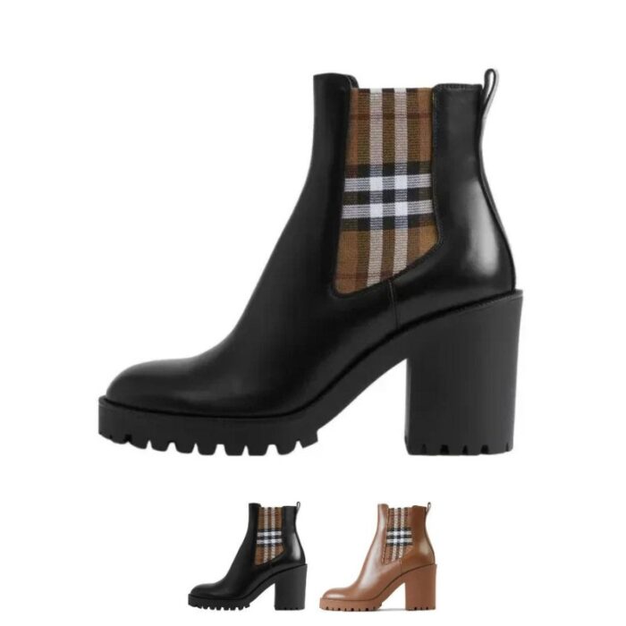 Burberry Checkered Panel Ankle Boots BY020 - Image 5