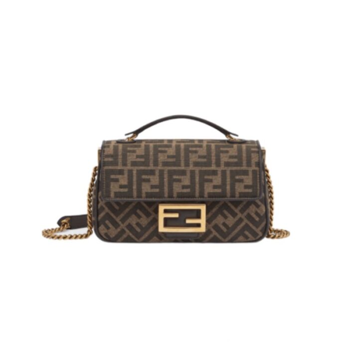 Bag Fendi Baguette Chain Midi In Tessuto Jacquard FF Marrone FE010 - Image 1