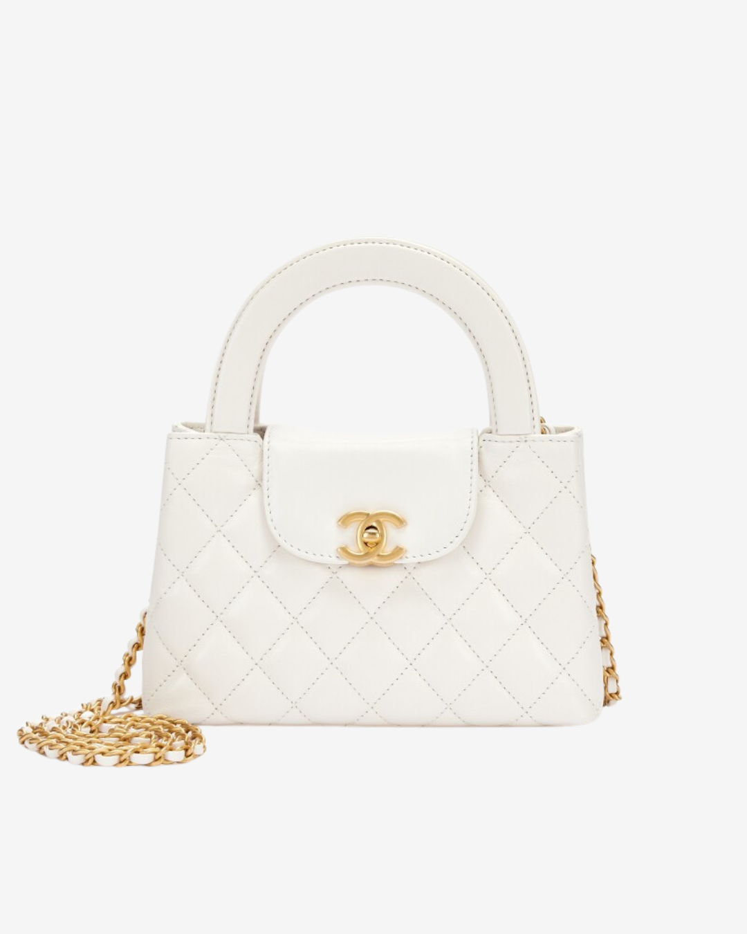 L4H Mini Kelly Bag White Quilted Aged Calfskin - Image 1